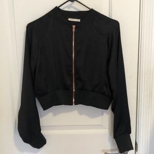 Zara black silk crop bomber